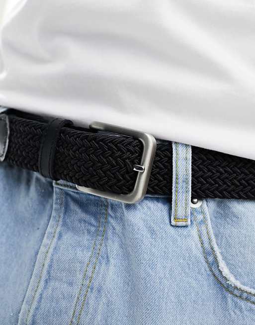 Jack & Jones Woven Belt With Buckle In Black