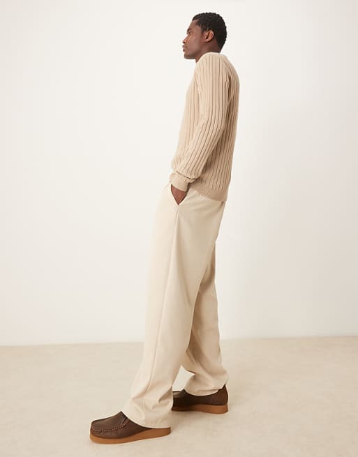 Asos Design Essential Muscle Fit Knitted Rib Quarter Zip Sweater In Taupe