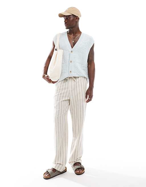 Asos Design Relaxed Textured Knit Button Up Sleeveless Cardigan In Light Blue