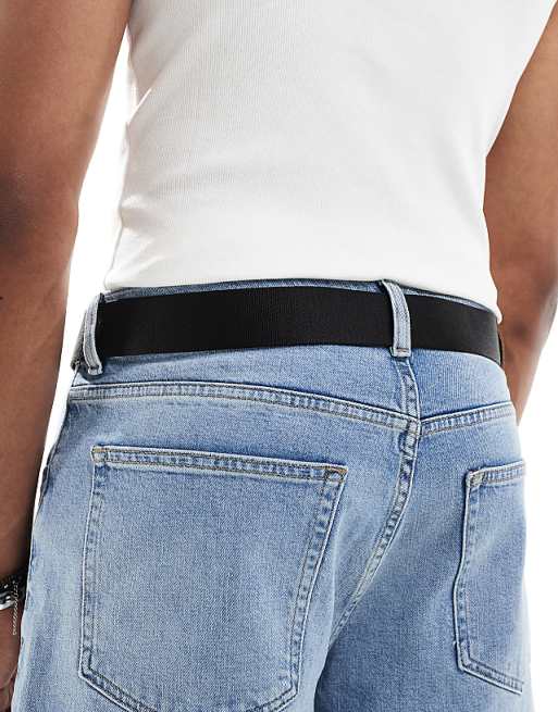 Asos Design Webbing Belt With Matte Black Buckle In Black