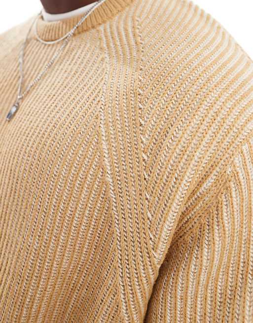 Asos Design Oversized Rib Knit Pleated Fisherman Sweater In Brown