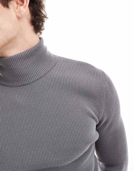 Collusion Soft Knitted Roll Neck In Gray Sweater