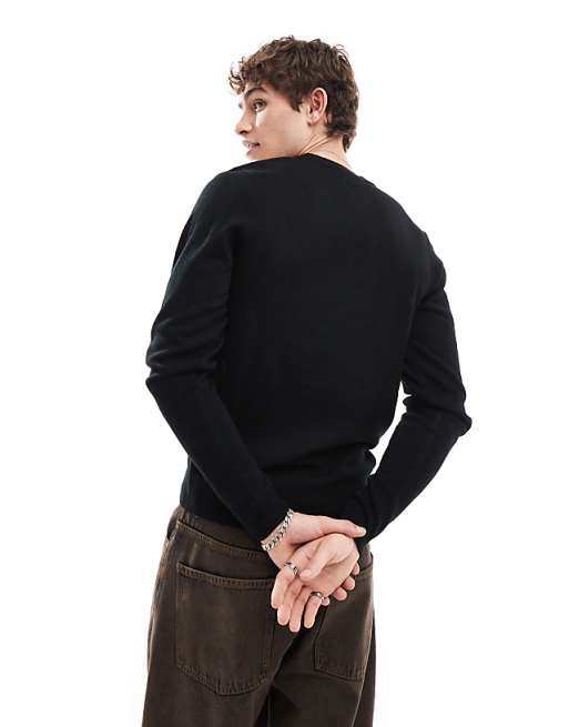 Collusion Soft Knitted Crew Neck Sweater In Black
