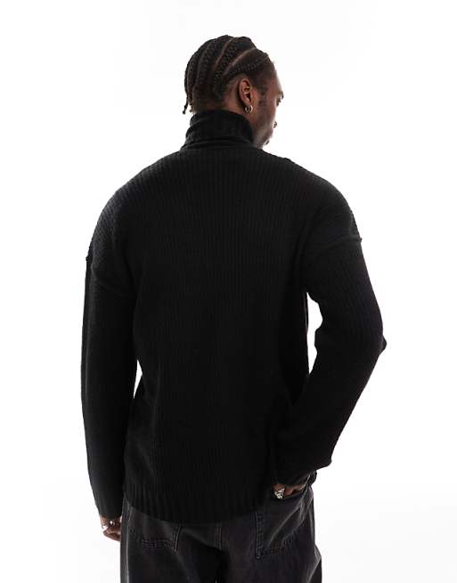 Collusion Oversized Heavy Weight Turtle Neck Sweater In Black