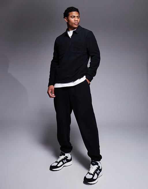 Trousers Asos Design Tapered Fleece In Black