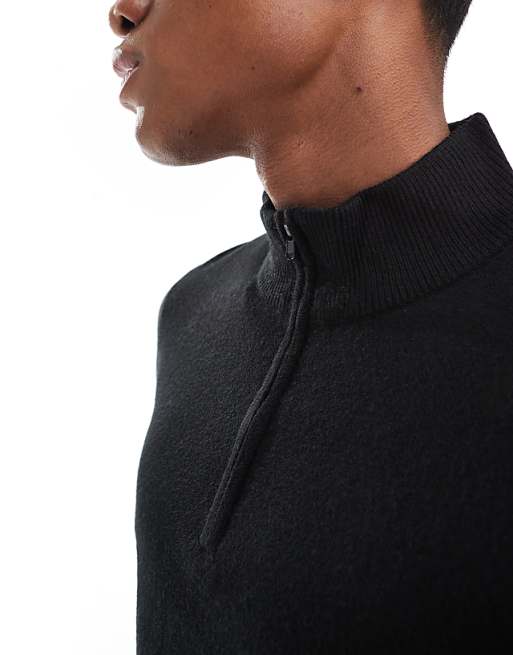 Threadbare soft touch half zip funnel neck sweater in black