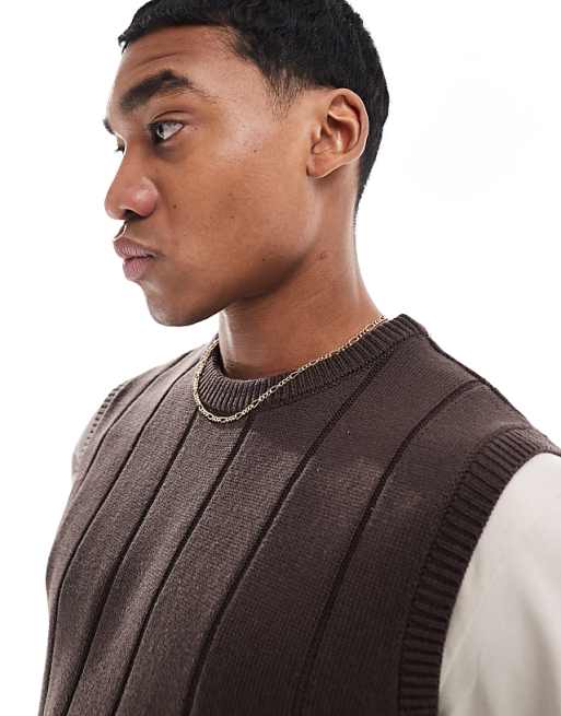 Threadbare Rib Knit Crew Neck Tank Top In Brown Sweater