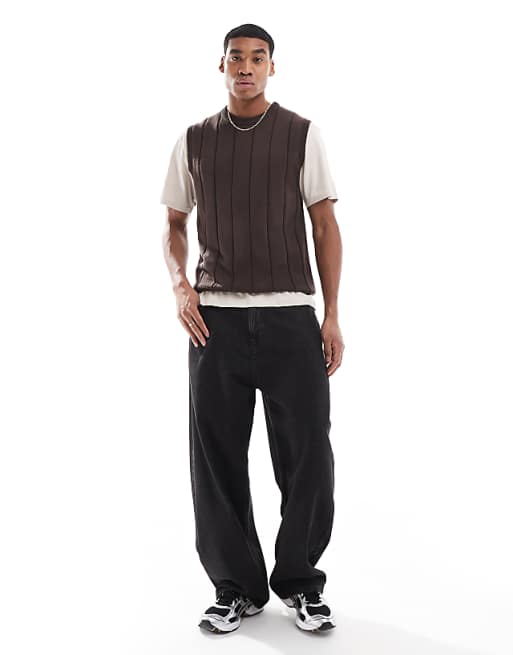 Threadbare Rib Knit Crew Neck Tank Top In Brown Sweater