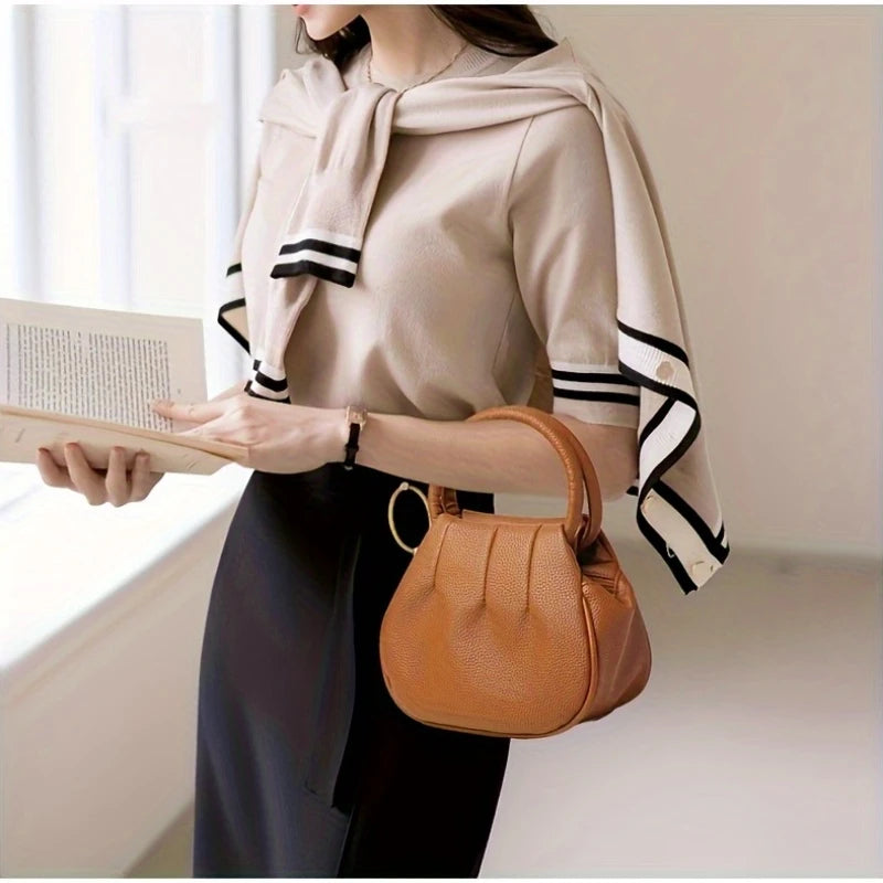Compact Round Crossbody Bag with Zipper Closure