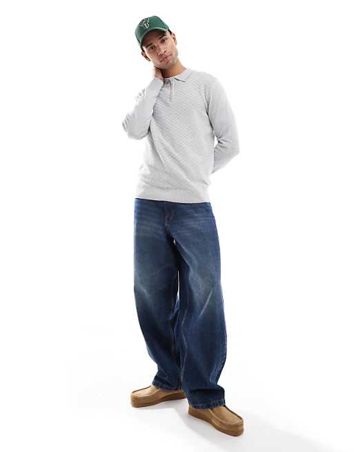 Sweaters Threadbare textured 1/4 zip knitted polo in light gray heather