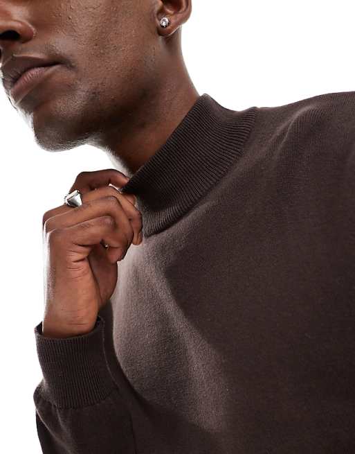 Threadbare cotton turtle neck sweater in brown