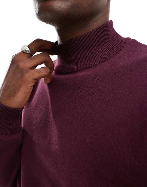 Threadbare cotton turtle neck sweater in burgundy