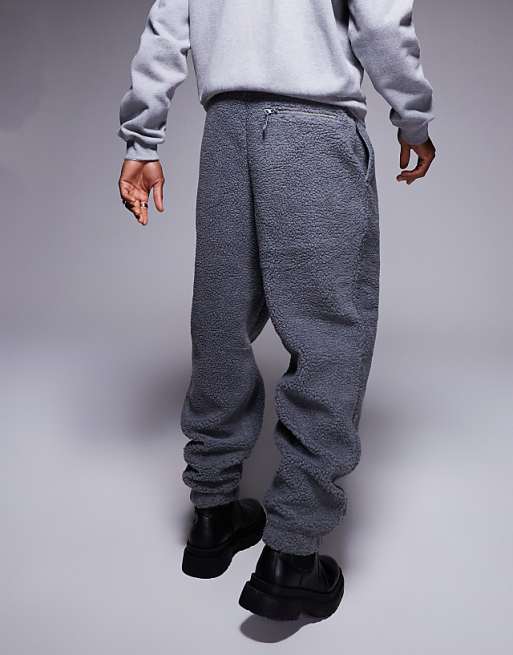 Trousers Asos Design Oversized Borg In Gray