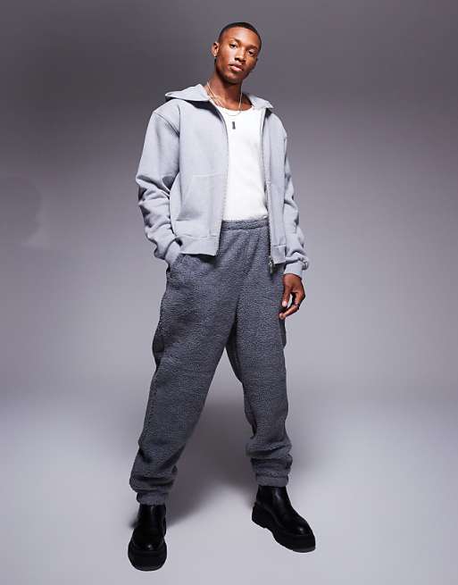 Trousers Asos Design Oversized Borg In Gray