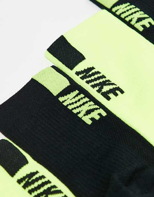 Men Nike Running Multiplier 2-pack crew socks in black and lime
