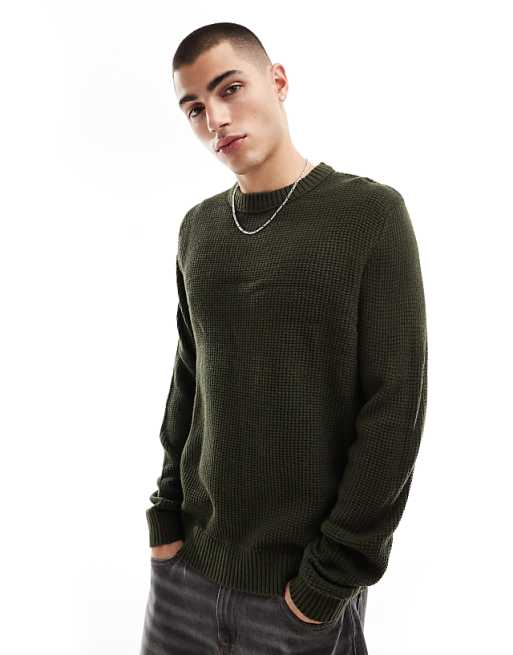 Jack & Jones textured crew neck sweater in khaki