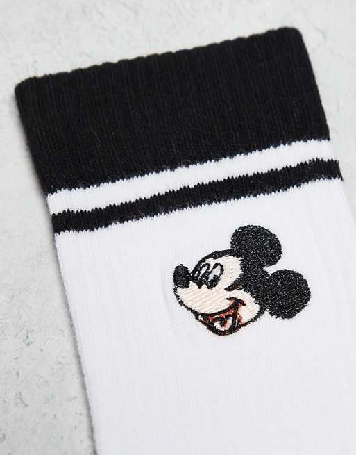 Men ASOS DESIGN 2 pack Mickey Mouse socks with black stripes in white