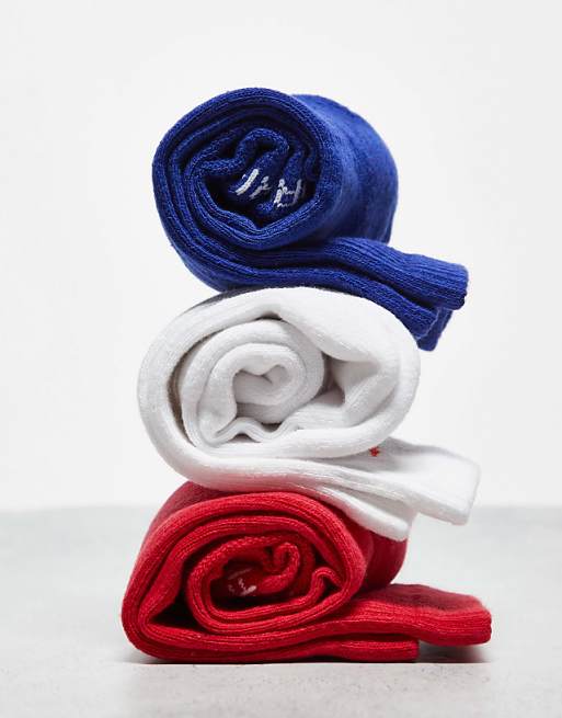 Men Nike Training Everyday Plus Cushioned 3 pack crew socks in red, white and blue