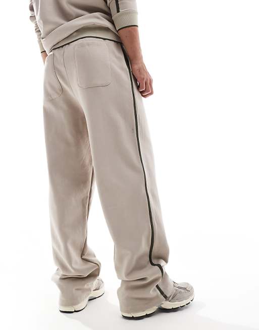 Trousers Asos Design Wide Leg With Side Taping And City Print In Stone - Part Of A Set