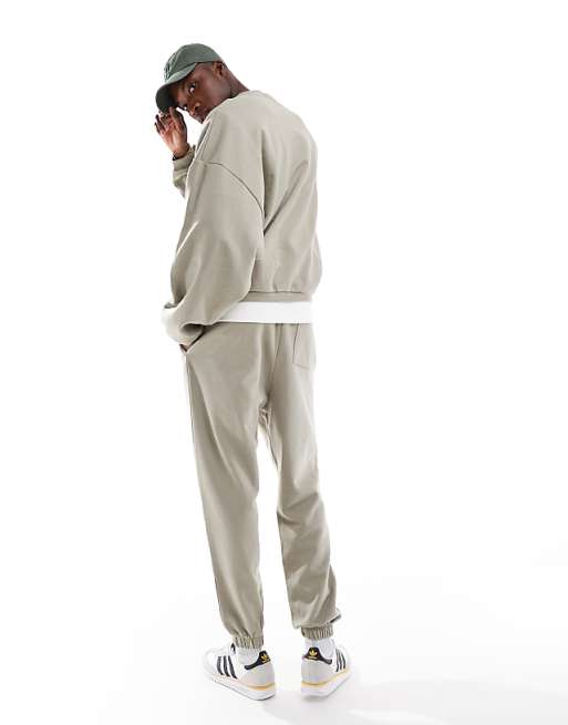 Trousers Asos Design Oversized With Vintage Varsity Puff Print In Khaki - Part Of A Set