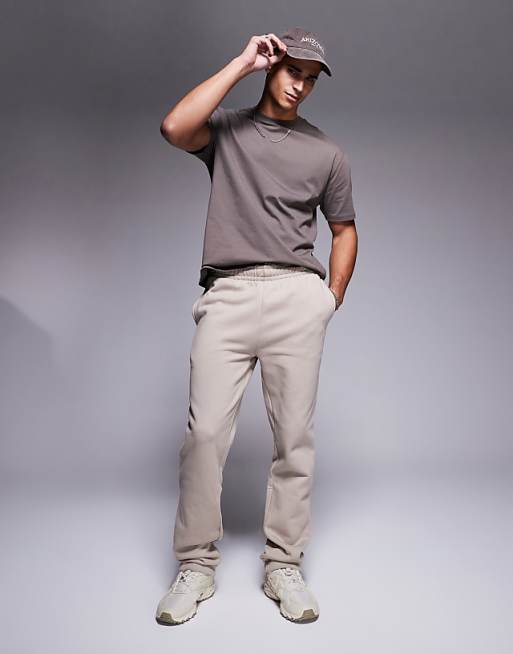 Trousers Asos Design Premium Heavyweight Straight Leg 400gsm In Beige