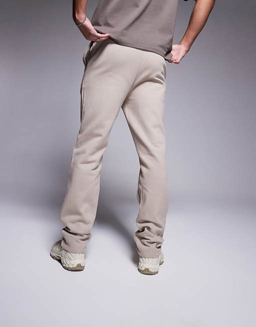 Trousers Asos Design Premium Heavyweight Straight Leg 400gsm In Beige