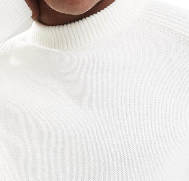Asos Design Relaxed Boxy Knit Sweater With Ribbed Sleeves In Ecru