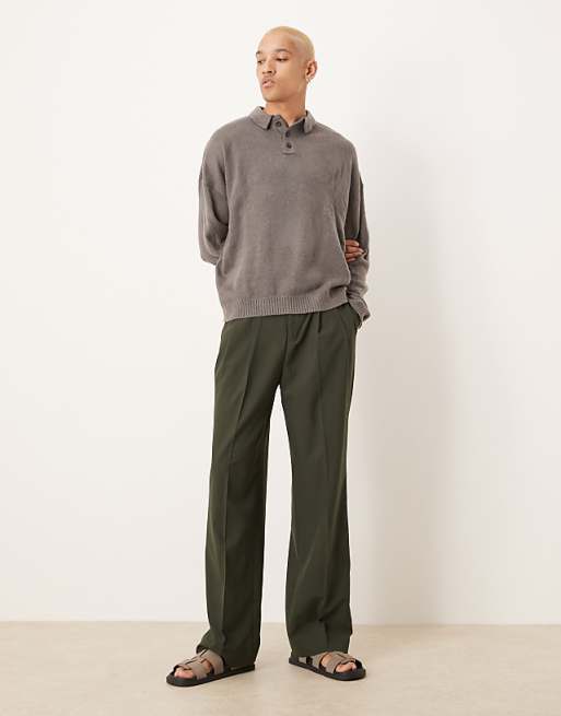 Asos Design Brushed Texture Knit Oversized Boxy Fit Polo Sweater In Gray