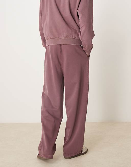 Trousers Asos Design Wide Leg In Washed Burgundy