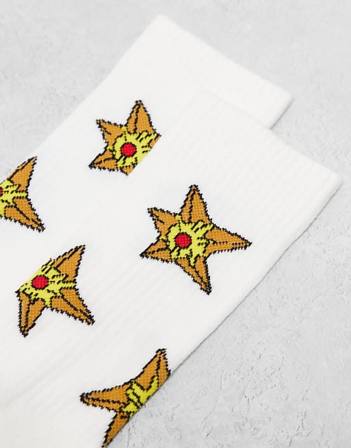 Men ASOS DESIGN Pokémon Starmie socks in white