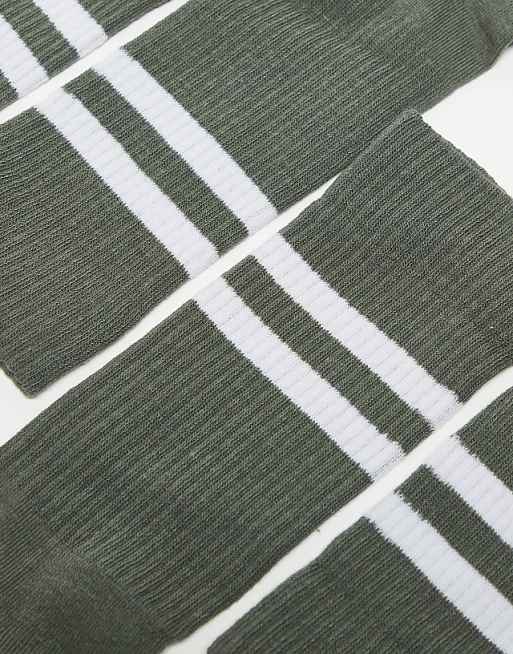 Men ASOS DESIGN 2 pack socks with white stripes in khaki