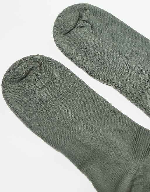 Men ASOS DESIGN 2 pack socks with white stripes in khaki