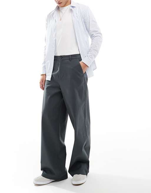 Asos Design Loose Fit Chino In Dark Gray