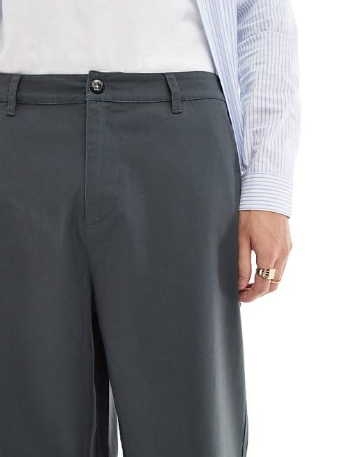 Asos Design Loose Fit Chino In Dark Gray