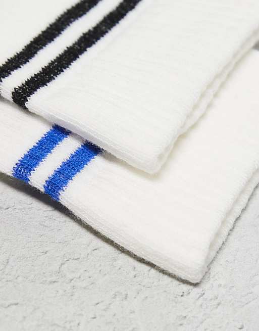 Men ASOS DESIGN 2-pack socks with No Stress artwork in white