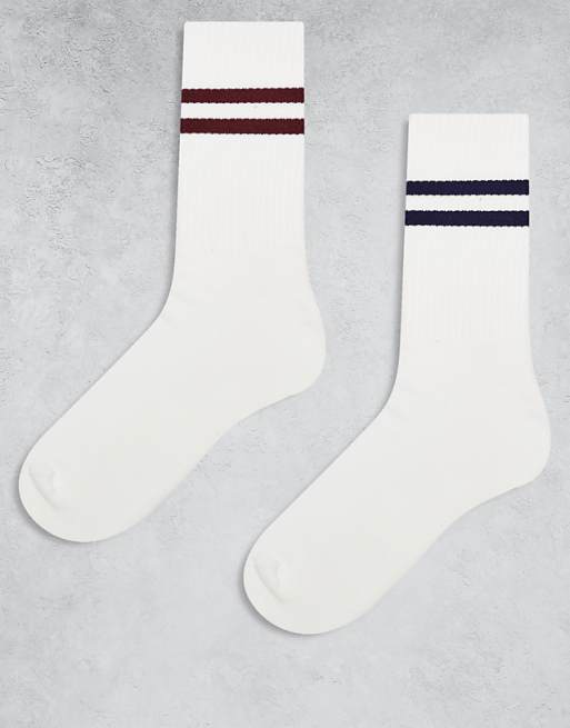 Men ASOS DESIGN 2 pack socks with stripes in cream