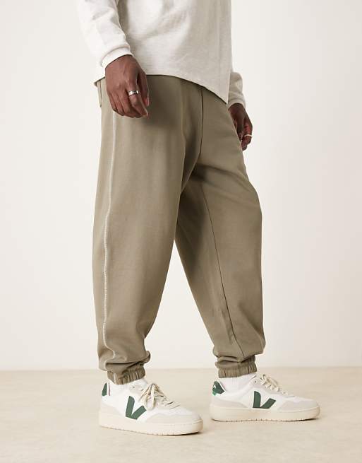 Trousers Asos Design Oversized With Contrast Stitching In Khaki