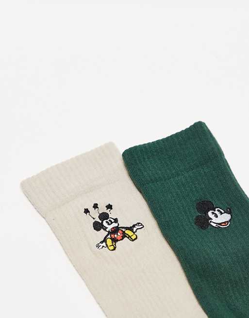 Men ASOS DESING 2-pack Disney vintage Mickey embroidery socks in white