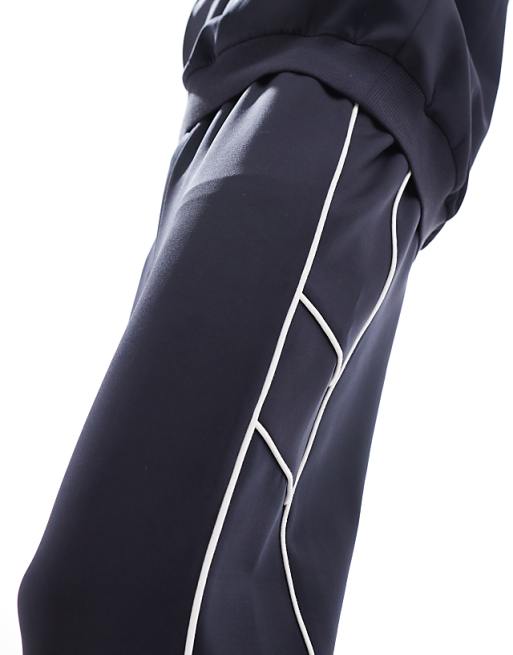 Trousers Asos Design Wide Leg Scuba With Piping In Navy