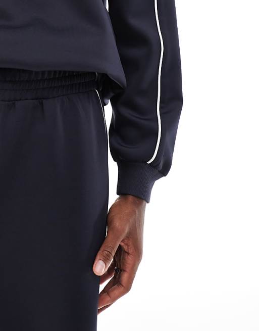Trousers Asos Design Wide Leg Scuba With Piping In Navy