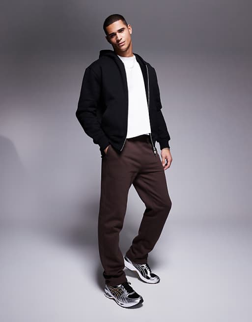 Trousers Asos Design Premium Heavyweight Straight Leg In Dark Brown