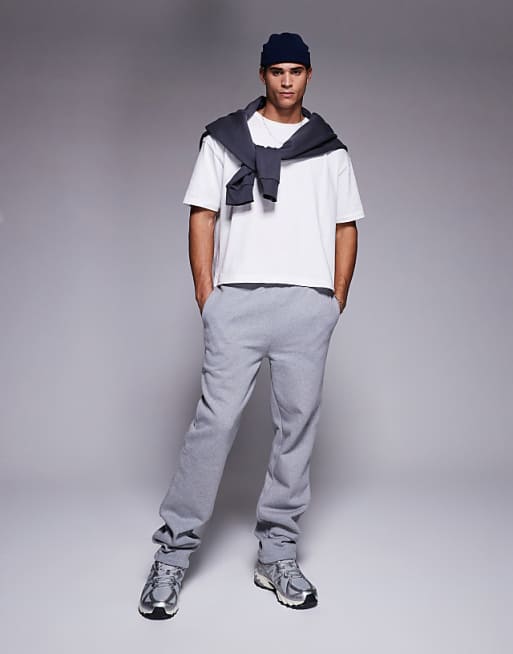 Trousers Asos Design Premium Heavyweight Straight Leg In Heather Gray