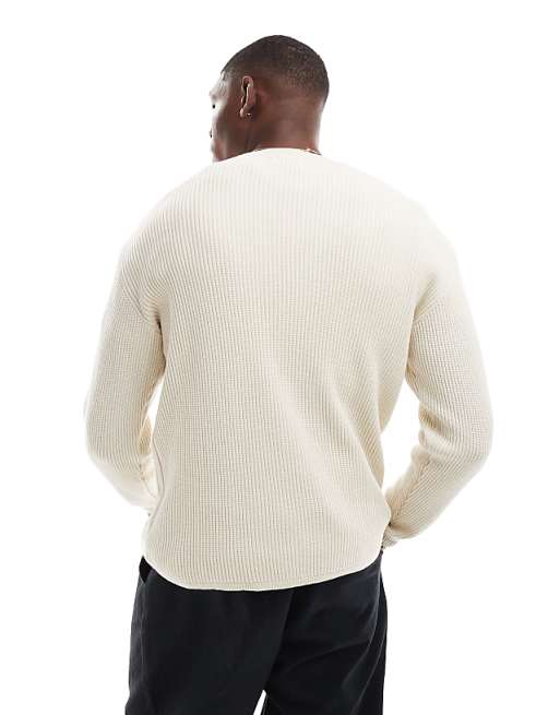 Pull&bear Ribbed Knit Sweater In Ecru