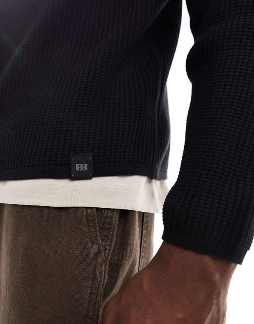 Pull&bear Ribbed Knit Sweater In Black