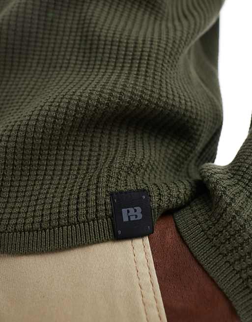 Pull&bear Ribbed Knit Sweater In Khaki