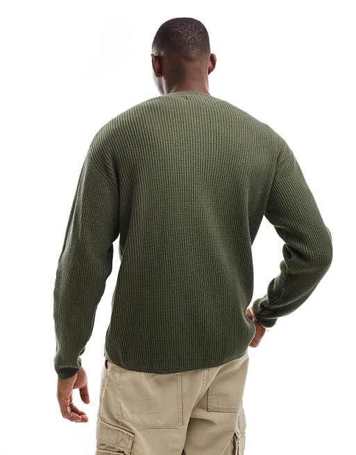 Pull&bear Ribbed Knit Sweater In Khaki