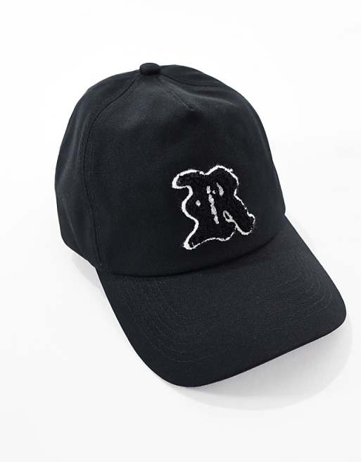 Asos Design Baseball Cap With Letter Patch In Black
