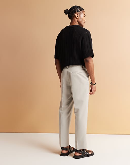 Chino Asos Design Smart Straight Leg Cropped Pants In Light Gray