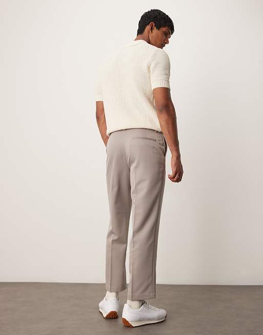 Chino Asos Design Smart Tapered Cropped Pants In Dark Stone