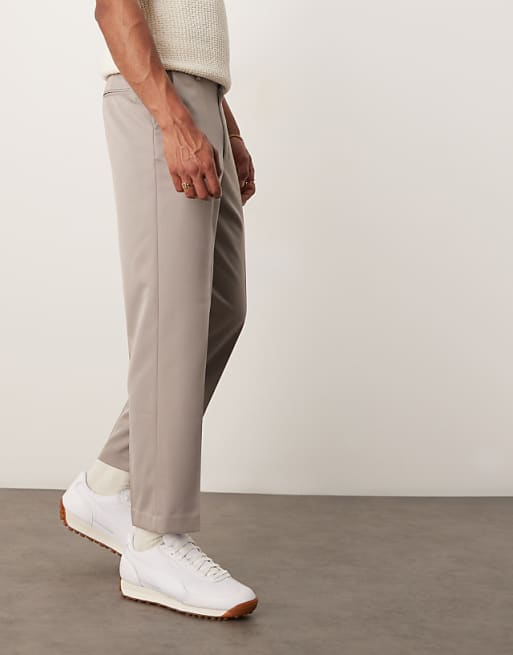 Chino Asos Design Smart Tapered Cropped Pants In Dark Stone